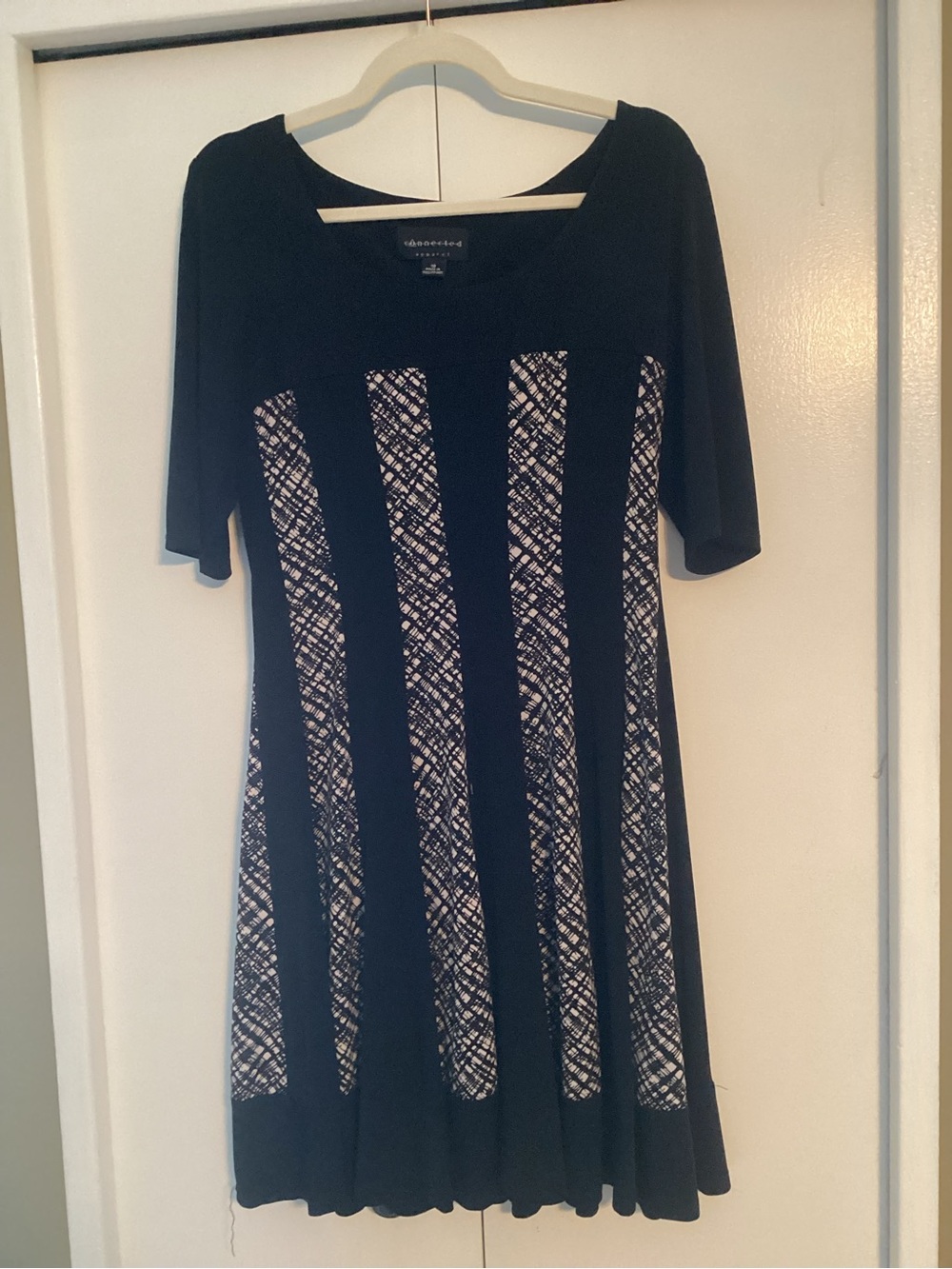 connected apparel Black Dress with Cream Patterned Panels